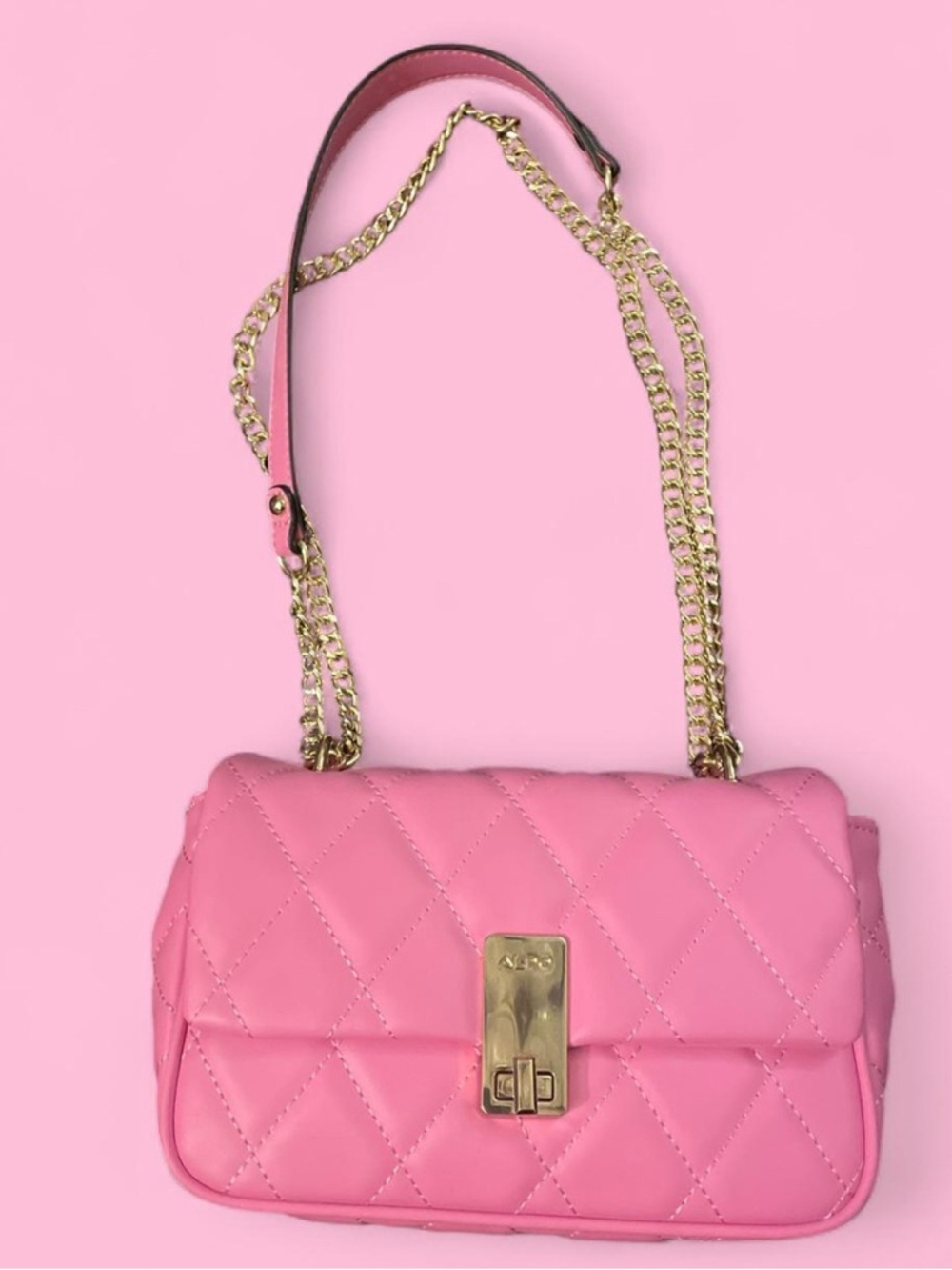 Aldo Pink Quilted Shoulder Bag with Gold Chain